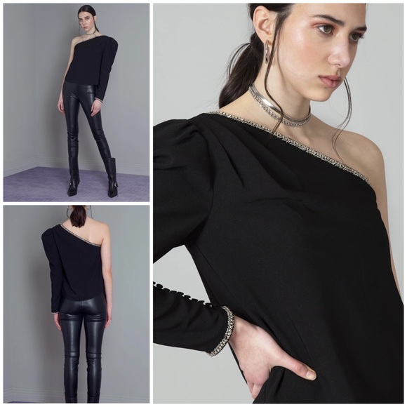 🖤 Self-Portrait, Diamante Embellished Crepe One-Shoulder Top - Picture 11 of 16